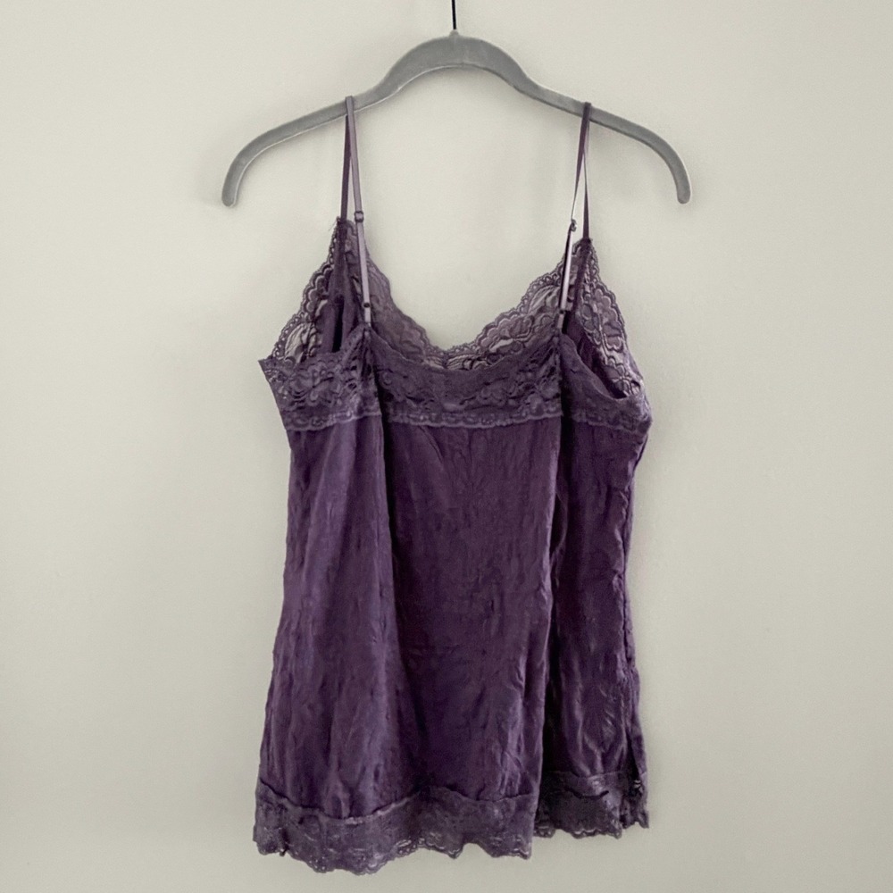 Purple Lace Trim Crinkle Camisole V-Neck Tank Top Y2K Indie Sleeze Festival - Picture 2 of 8